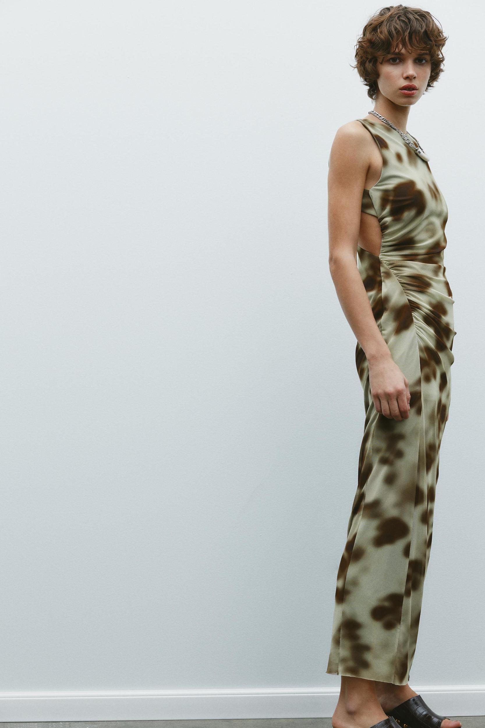 DRAPED PRINTED MIDI DRESS Product Image