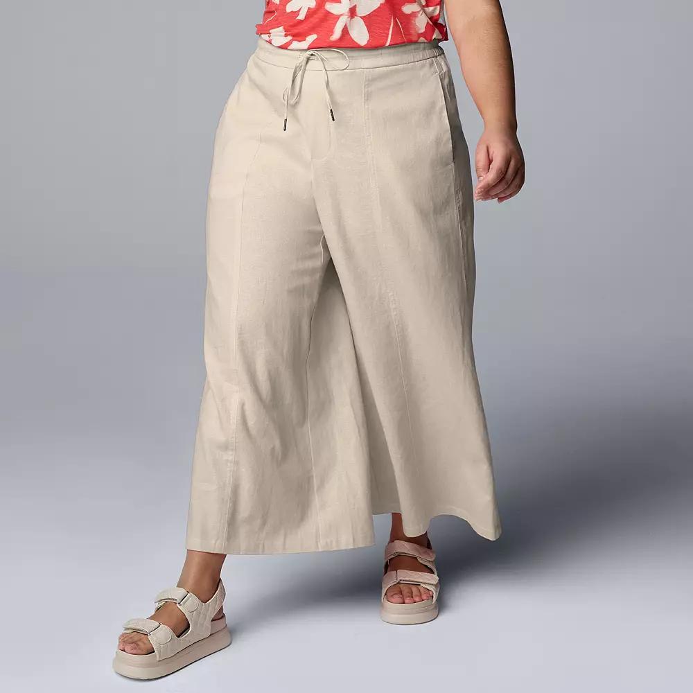 Plus Size Simply Vera Vera Wang Wide Leg Linen Pants, Women's, Size: 3XL, Autumn Fern Product Image