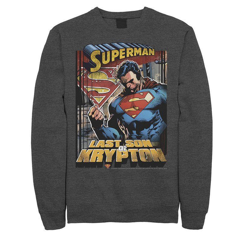 Mens DC Comics Superman Last Son Of Krypton Text Poster Sweatshirt Grey Heather Product Image