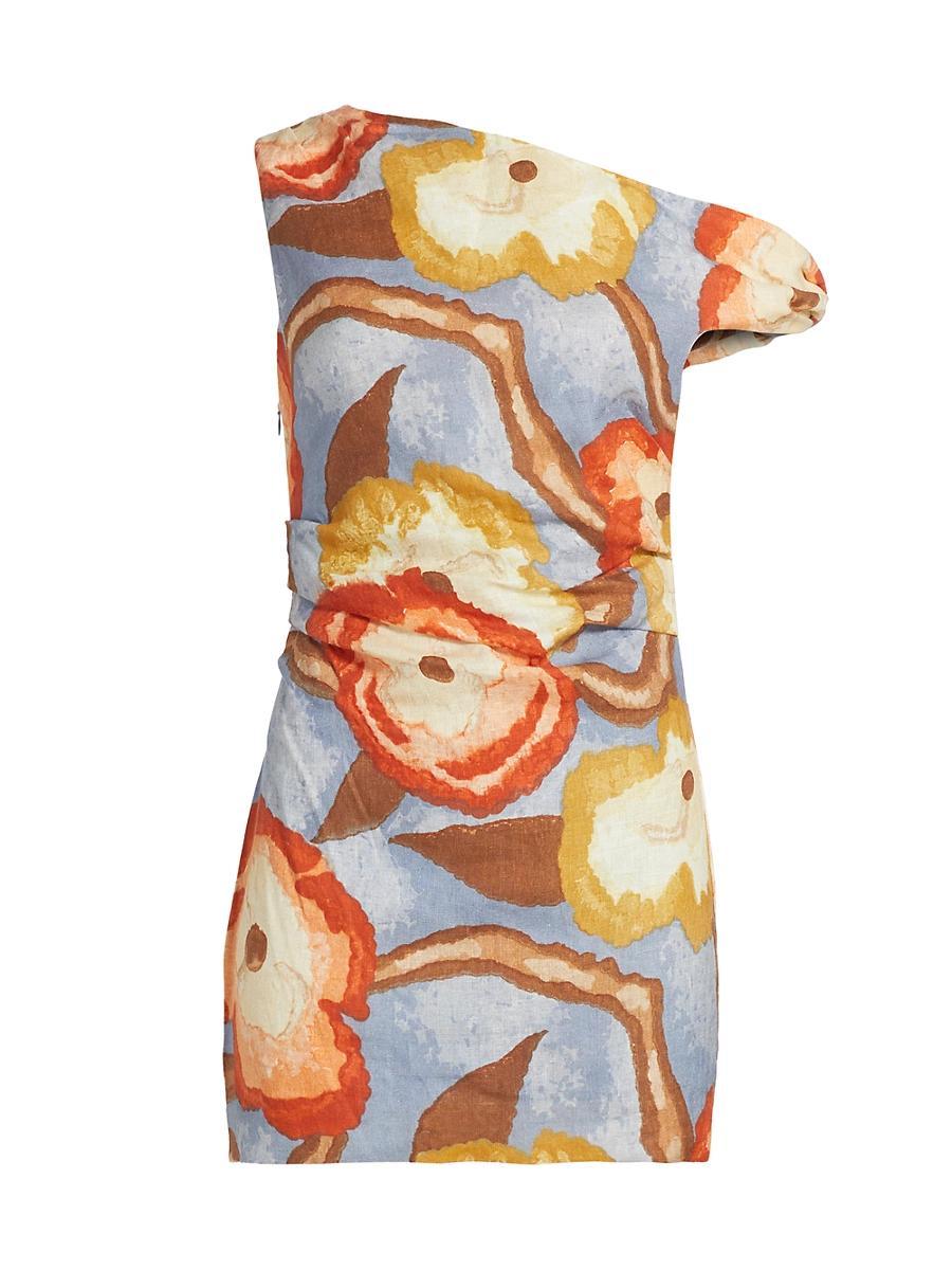 Womens Avery Printed Linen One-Shoulder Minidress Product Image