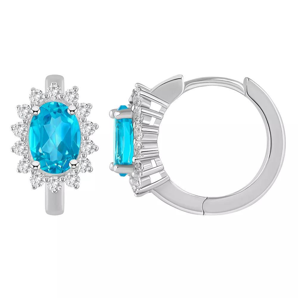 Celebration Gems Sterling Silver Oval Gemstone & White Topaz Halo Huggie Hoop Earrings, Women's, Peridot Product Image