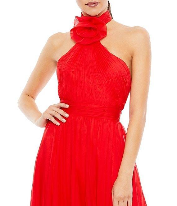 Mac Duggal Asymmetrical Halter Neck Floral Applique Chiffon Gown Product Image