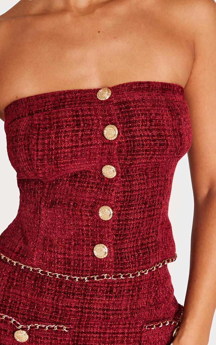 Petite Red Twill Bandeau Button Detail Top Product Image