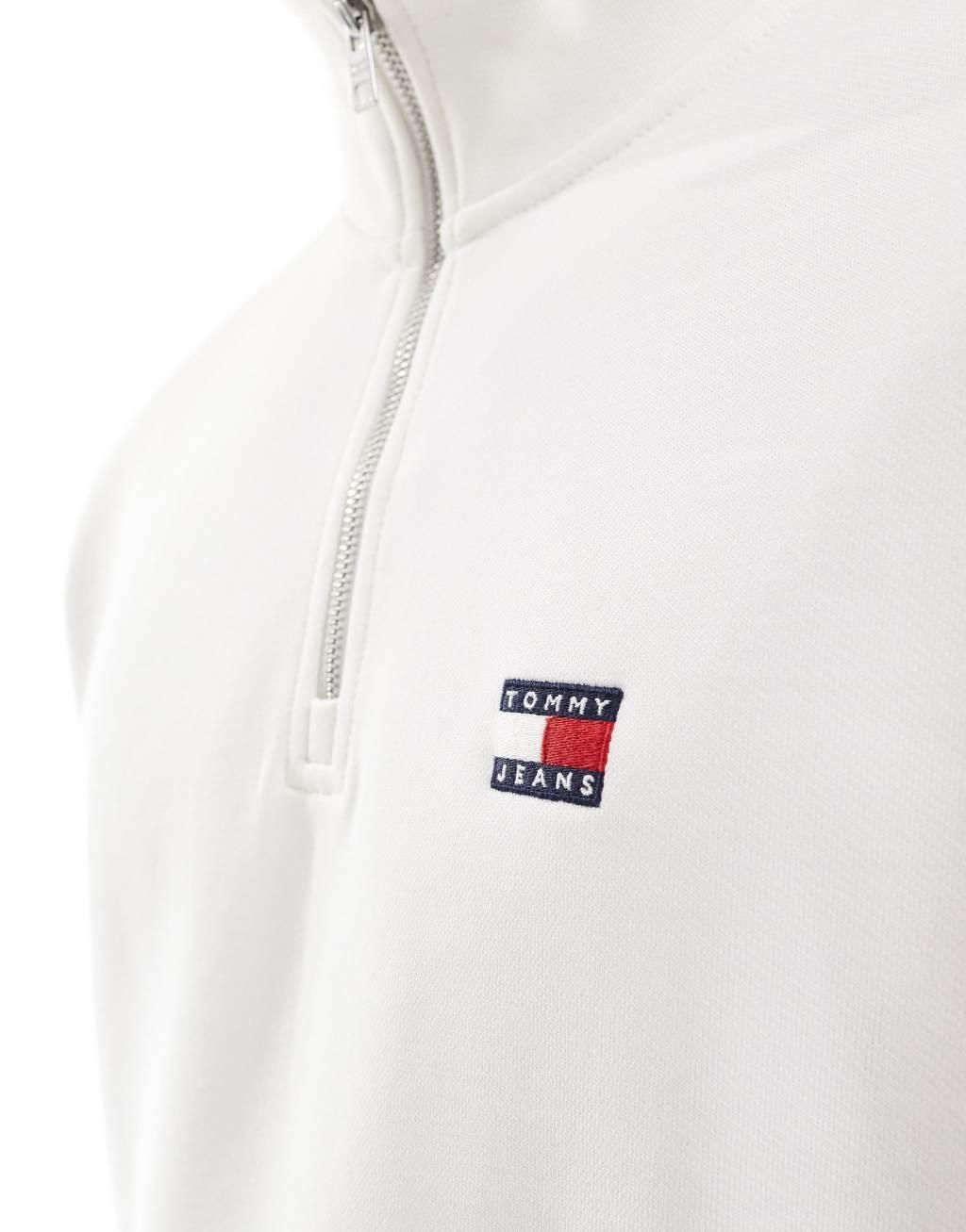 Tommy Jeans badge logo 1/4 zip sweatshirt in white Product Image