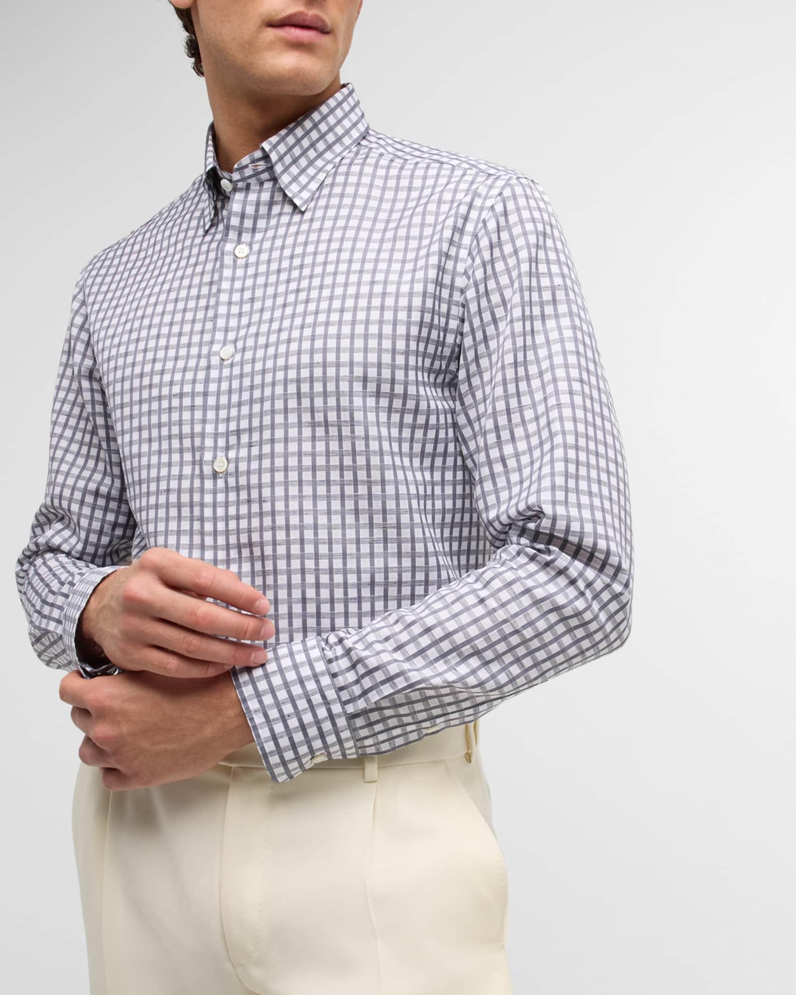 Men's Cotton-Linen Check Sport Shirt Product Image