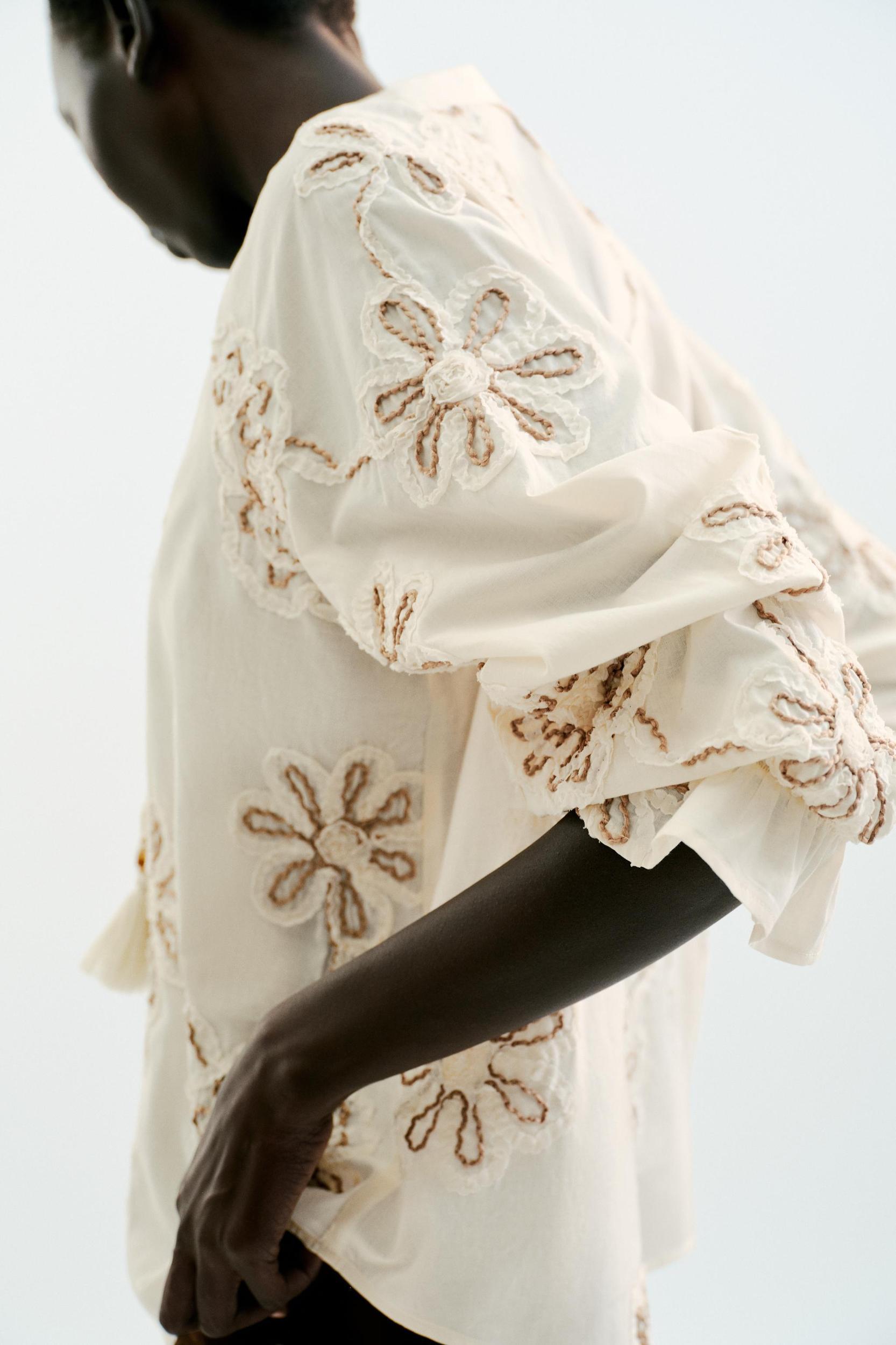 TEXTURED EMBROIDERED BLOUSE Product Image