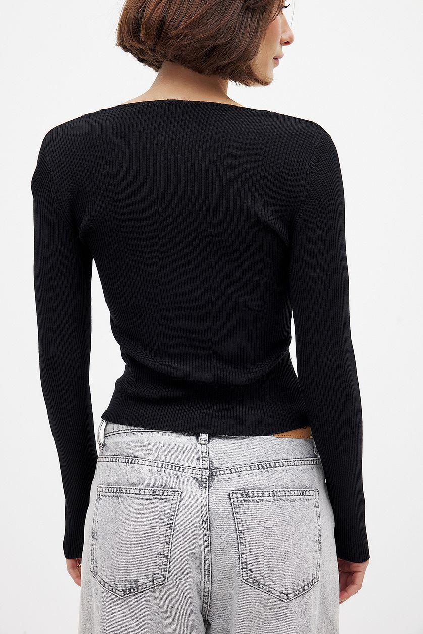 Ribbed Knitted Square Neck Top Product Image