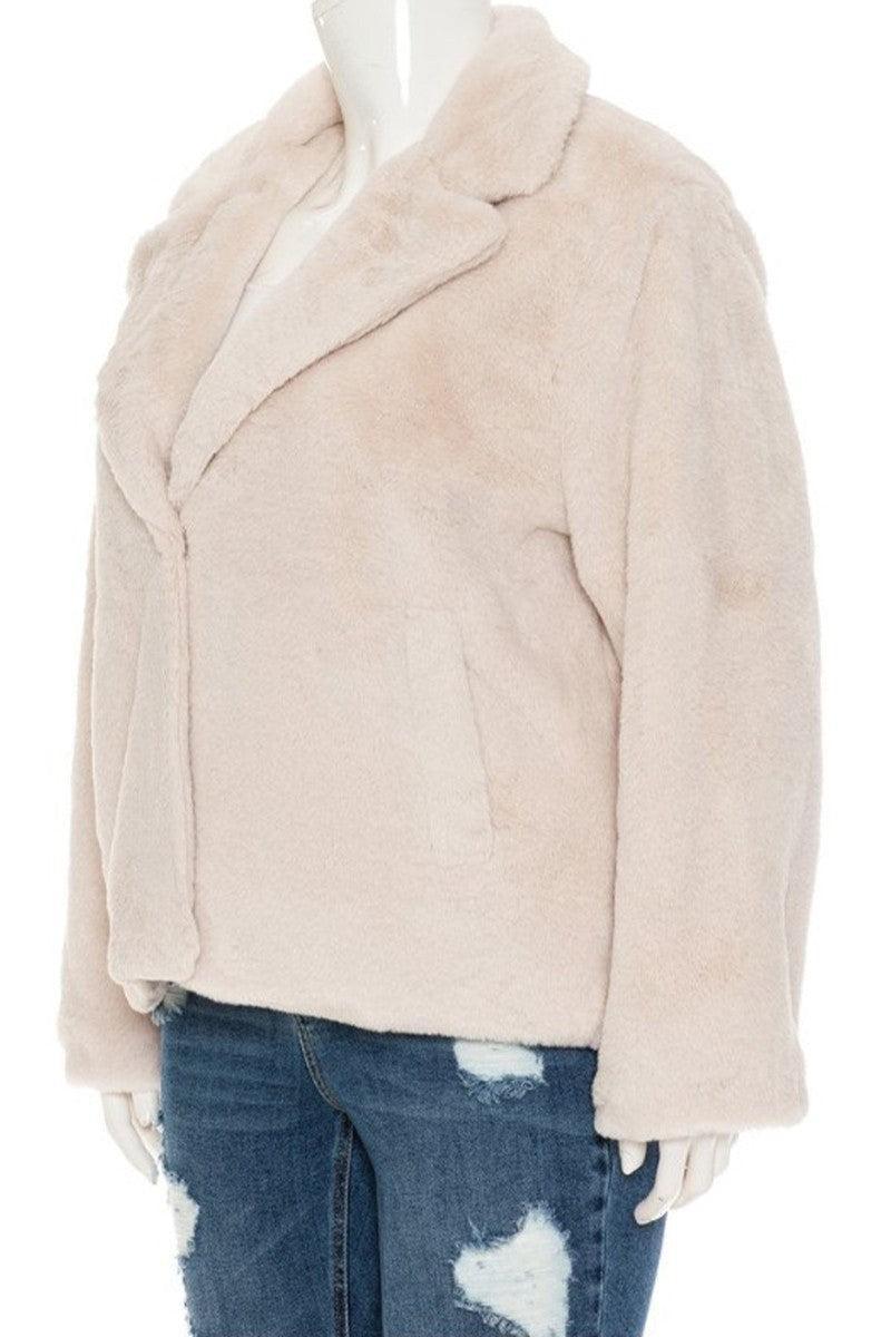 Plus Size Ivory Faux Fur Jacket (1X to 3X) Product Image