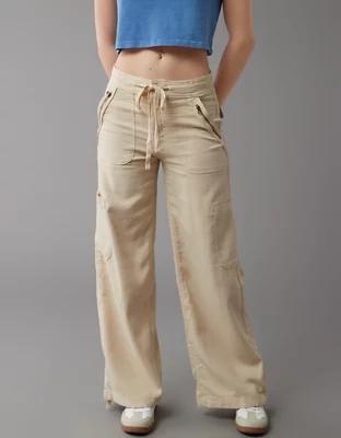 AE Dreamy Drape Linen-Blend Baggy Wide-Leg Cargo Pant Product Image