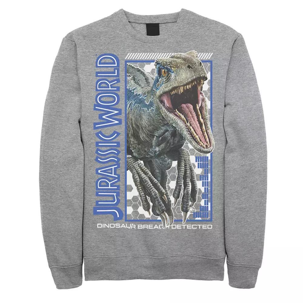Men's Jurassic World Two Blue Dino Breach Fleece, Size: Large, Athletic Grey Product Image