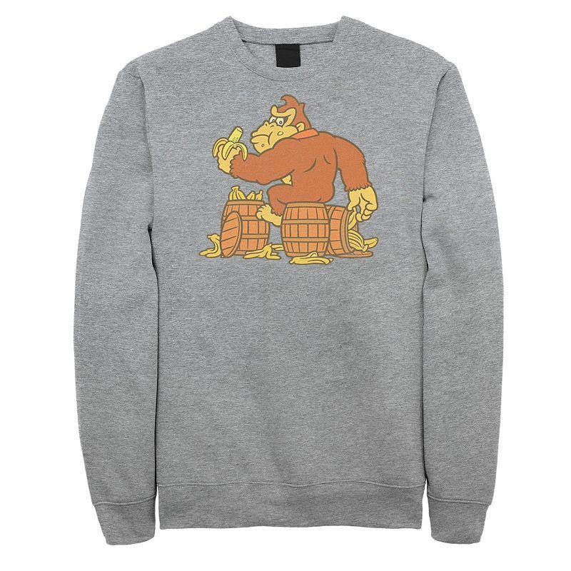 Big & Tall Donkey Kong Eating Bananas Fleece Sweatshirt, Men's, Size: XXL Tall, Athletic Grey Product Image