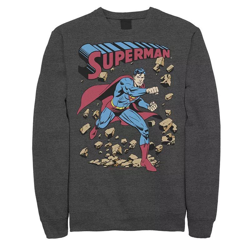 Mens DC Comics Superman Smash Rocks Vintage Poster Sweatshirt Product Image