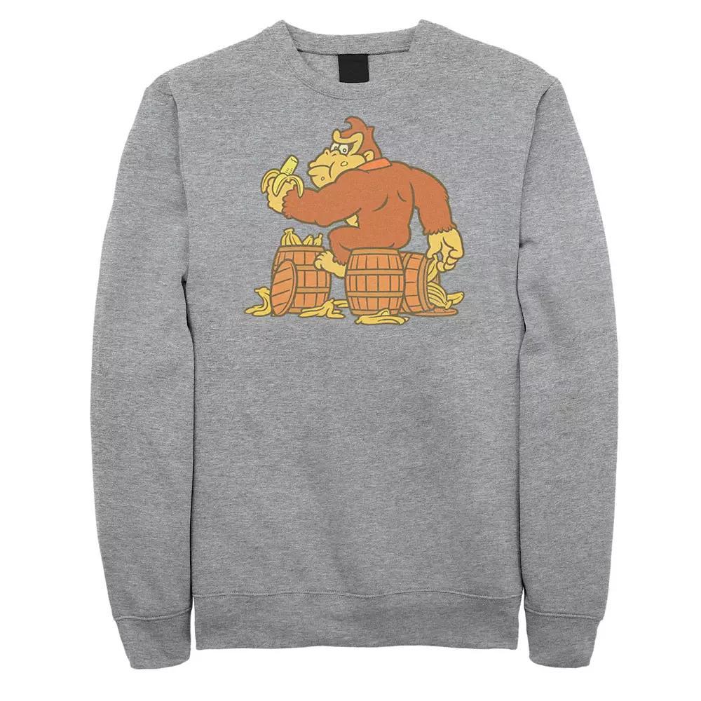 Big & Tall Donkey Kong Eating Bananas Fleece Sweatshirt, Men's, Size: 3XL, Athletic Grey Product Image