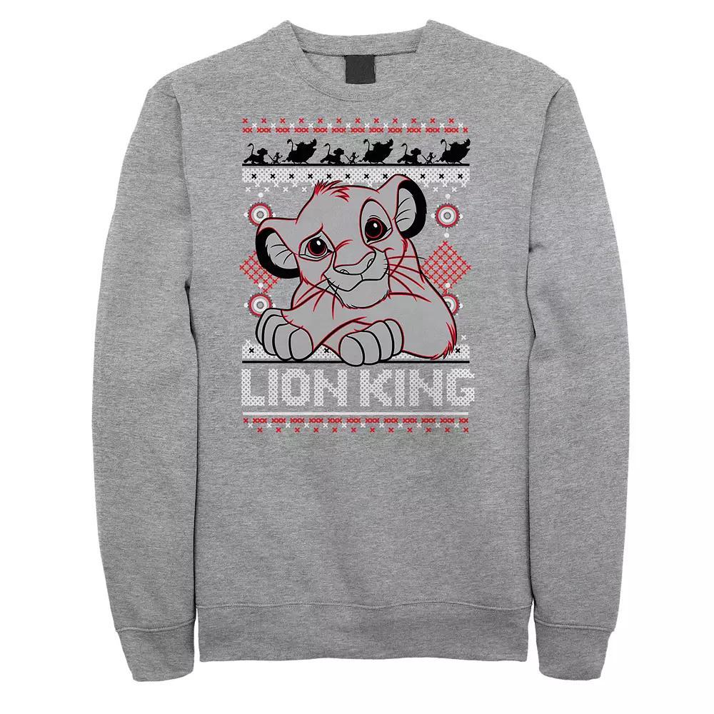Men's Disney's Lion King Simba Holiday Heather Fleece Sweatshirt, Size: Small, Athletic Grey Product Image