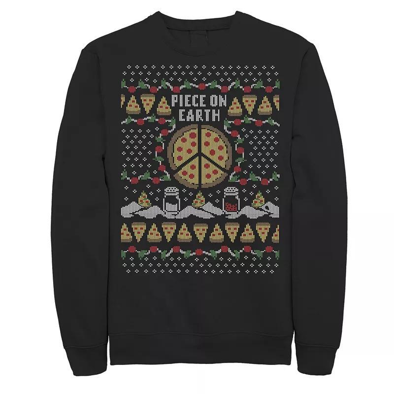 Men's "Piece On Earth" Pizza Ugly Christmas Fleece Crewneck Sweatshirt, Size: XL, Black Product Image