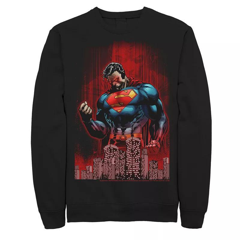 Men's DC Comics Superman Power Flex Skyline Comic Poster Sweatshirt, Size: XXL, Black Product Image