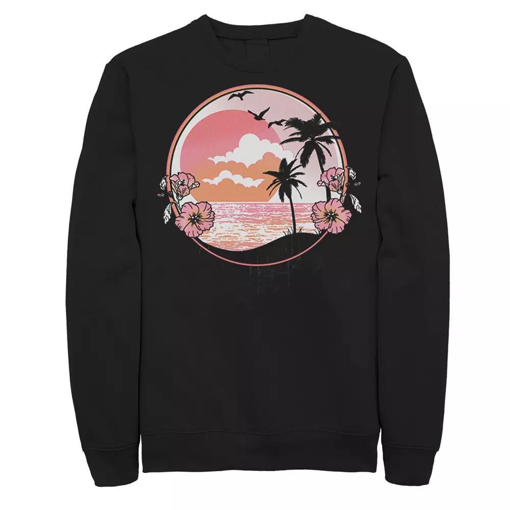 Men's Pink Retro Beach Scenery Sweatshirt, Size: XXL, Black Product Image