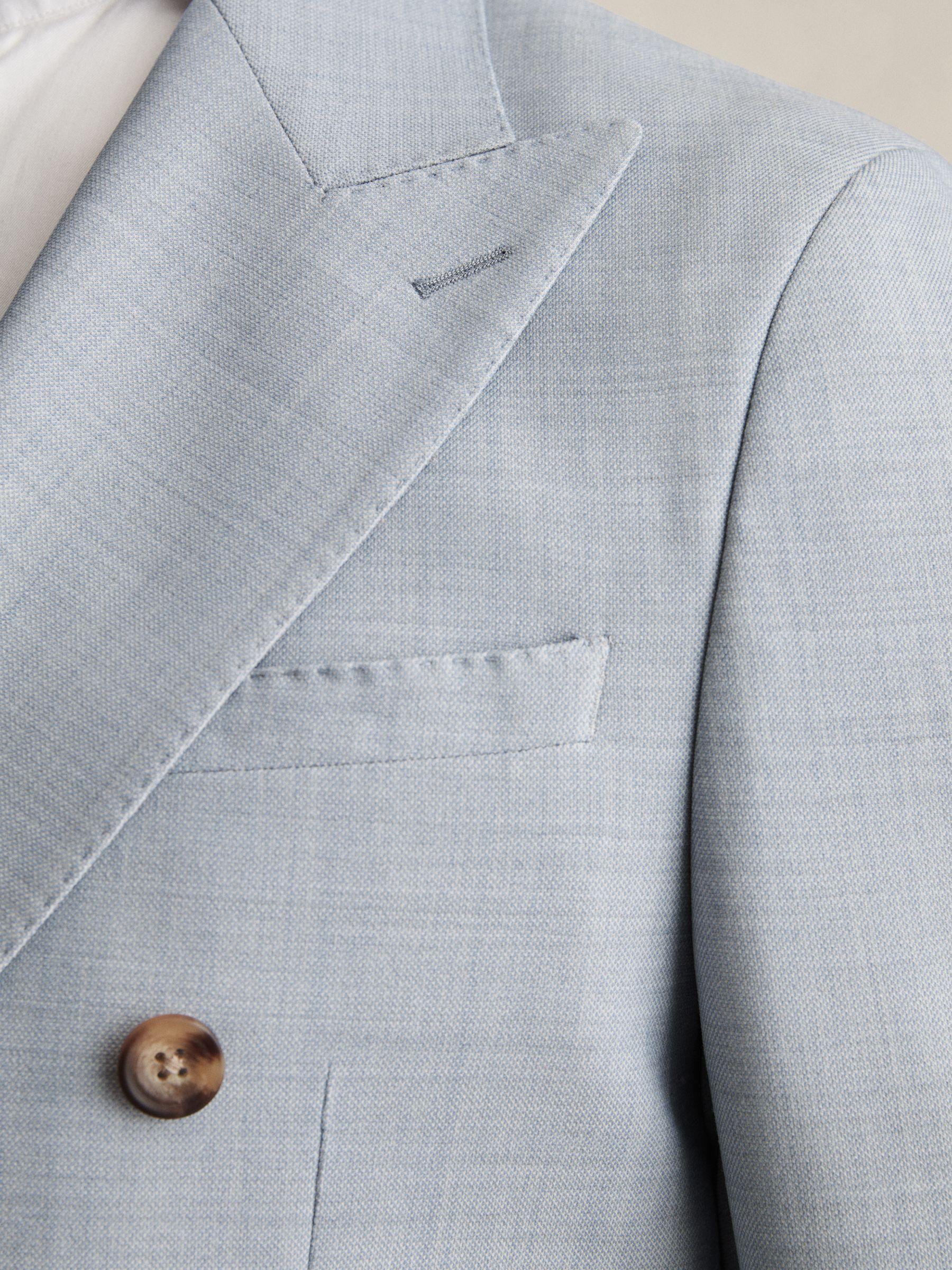 Double-Breasted Textured Suit Blazer With Wool Slim-Fit in Soft Blue Product Image