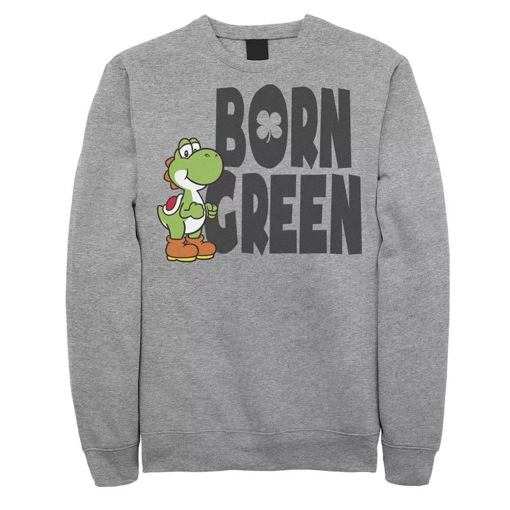 Men's Nintendo Super Mario Born Green St Patricks Day Sweatshirt, Size: Small, Athletic Grey Product Image