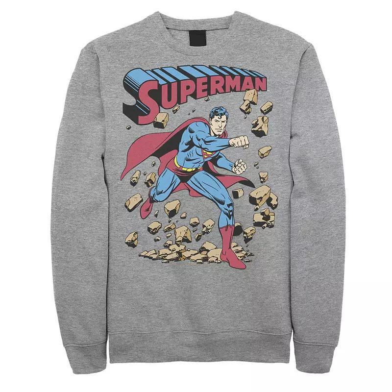 Mens DC Comics Superman Smash Rocks Vintage Poster Sweatshirt Product Image