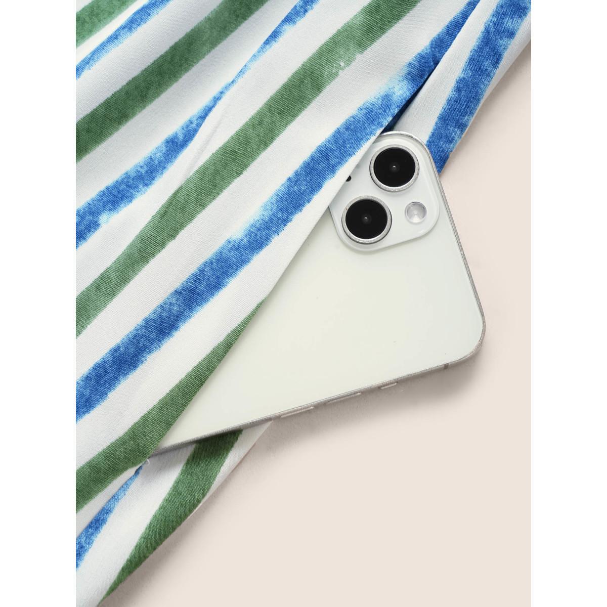 Plus Size Striped Ruffle Cap Sleeve Shirred Dress Mediumblue Women Resort Shirred V-neck Cap Sleeve Curvy BloomChic 18-20/2X Product Image