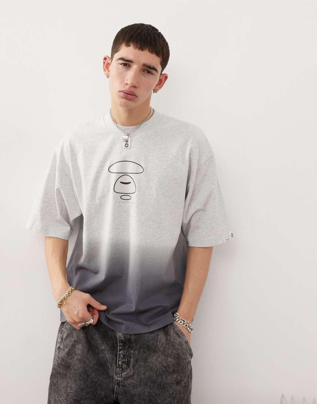 Aape By A Bathing Ape logo back print ombre t-shirt in gray multi Product Image