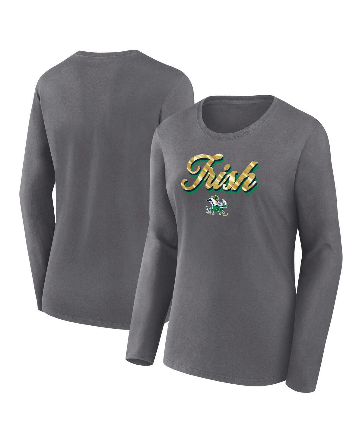 Womens Fanatics Branded Gray Notre Dame Fighting Irish Double Team Script Long Sleeve T-Shirt Product Image