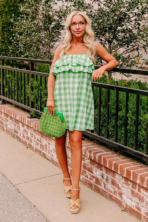 Alfresco Allure Gingham Mini Dress in Lime Product Image