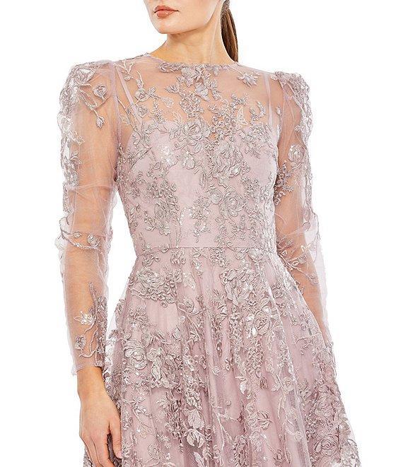 Mac Duggal Embroidered Sequin Illusion Crew Neck A-Line Gown Product Image