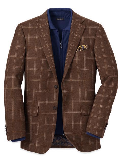 Wool Plaid Single Breasted Notch Lapel Sport Coat - Brown Product Image