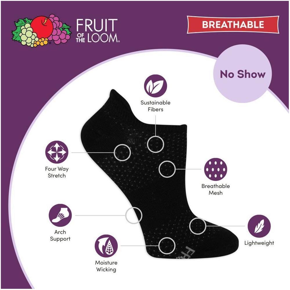 Fruit of the Loom Womens Breathable Lightweight 6pk No Show Tab Athletic Socks 4-10 Product Image