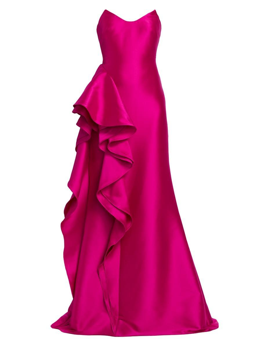 Womens Ruffled Satin Strapless Gown Product Image