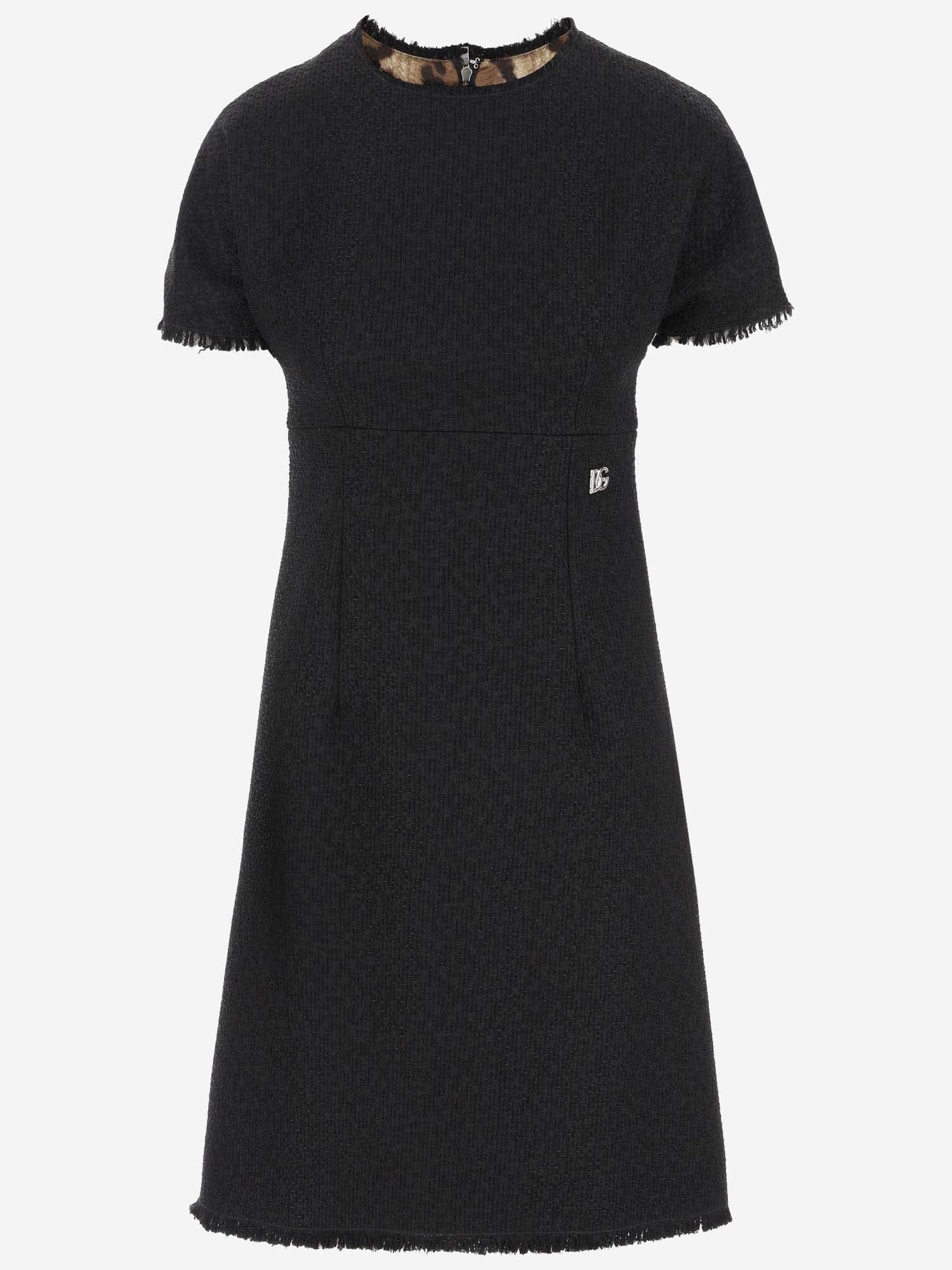 DOLCE & GABBANA Tweed Short Sleeves Dress In Black   Product Image