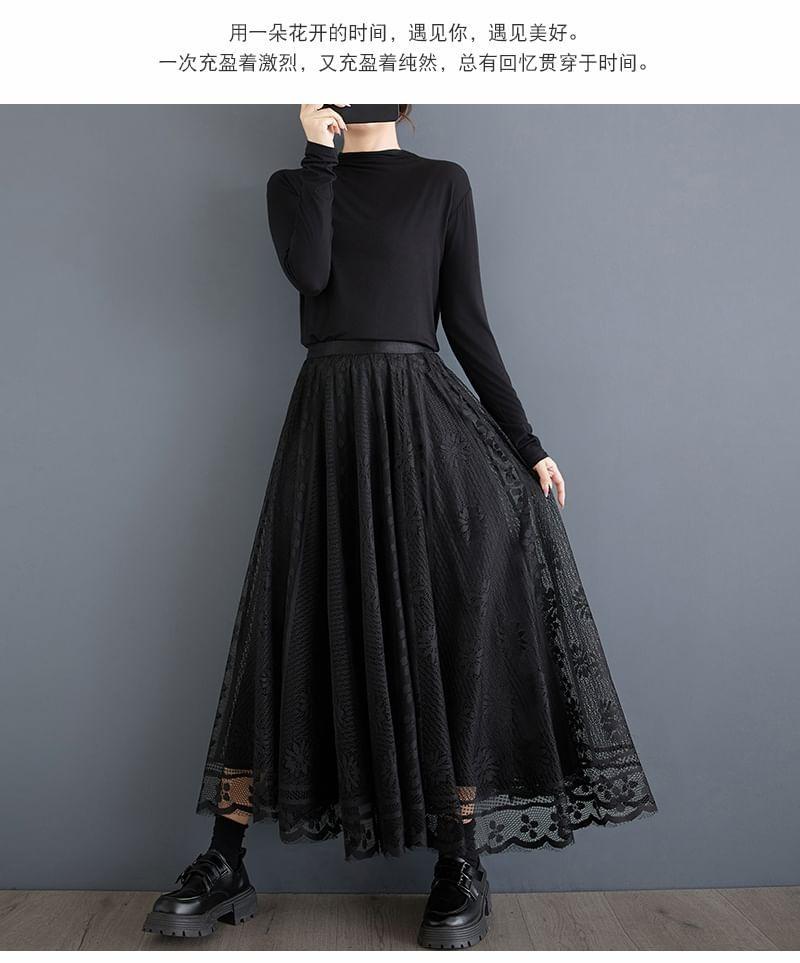 High Rise Lace Maxi A-Line Skirt Product Image