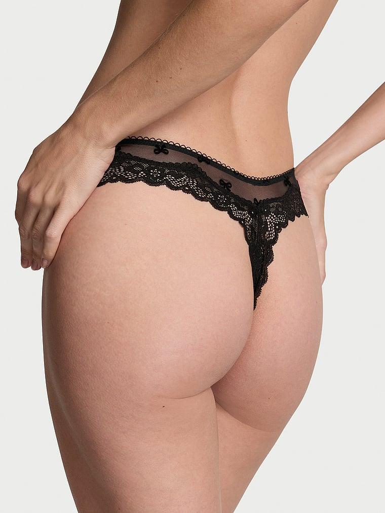 Tease Mesh Lace-Trim High-Leg Thong Panty Product Image