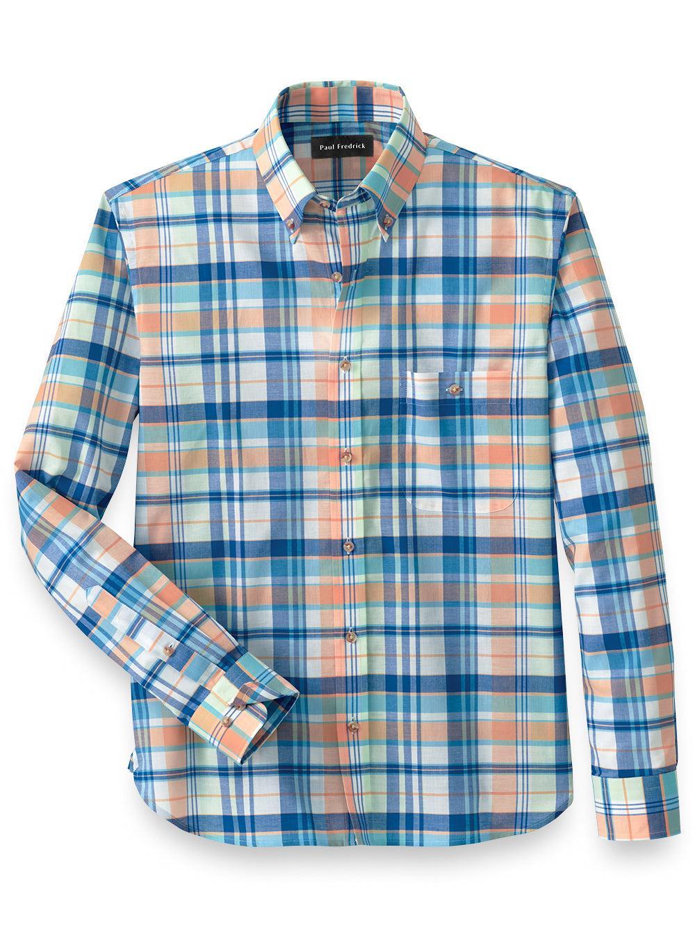 Cotton Madras Plaid Casual Shirt - Orange Multi Product Image