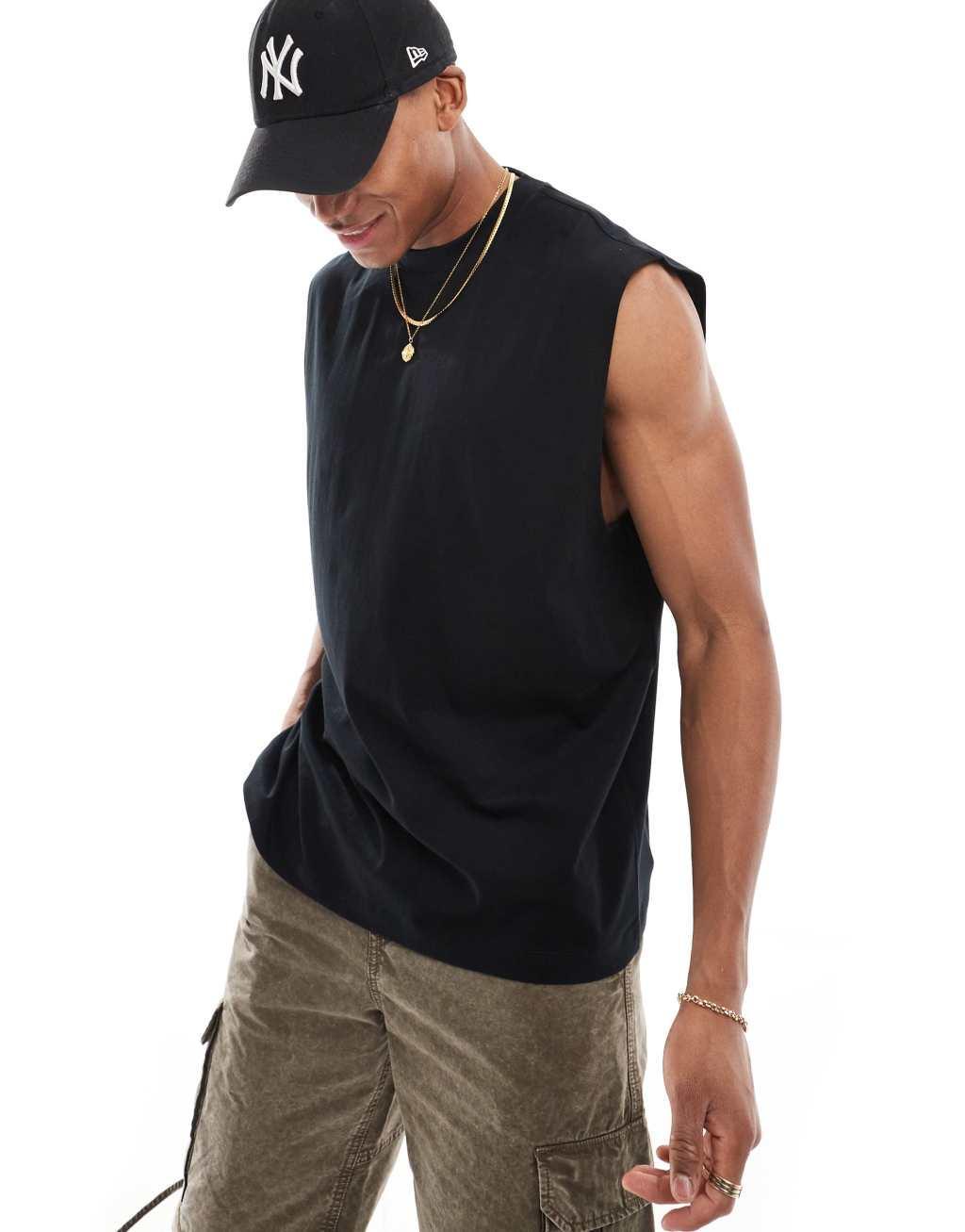 ASOS DESIGN oversized tank top in black with San Antonio city back print Product Image