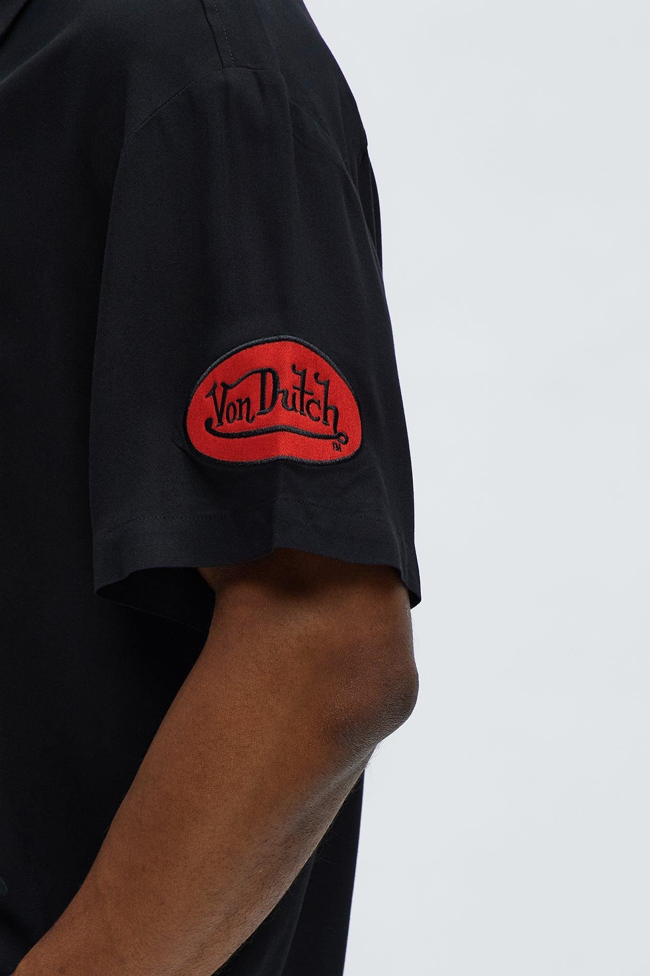 Von Dutch Cropped Logo Button Up Shirt - Black Male Product Image