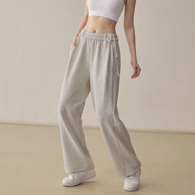 High Waist Plain Straight Leg Sweatpants Product Image