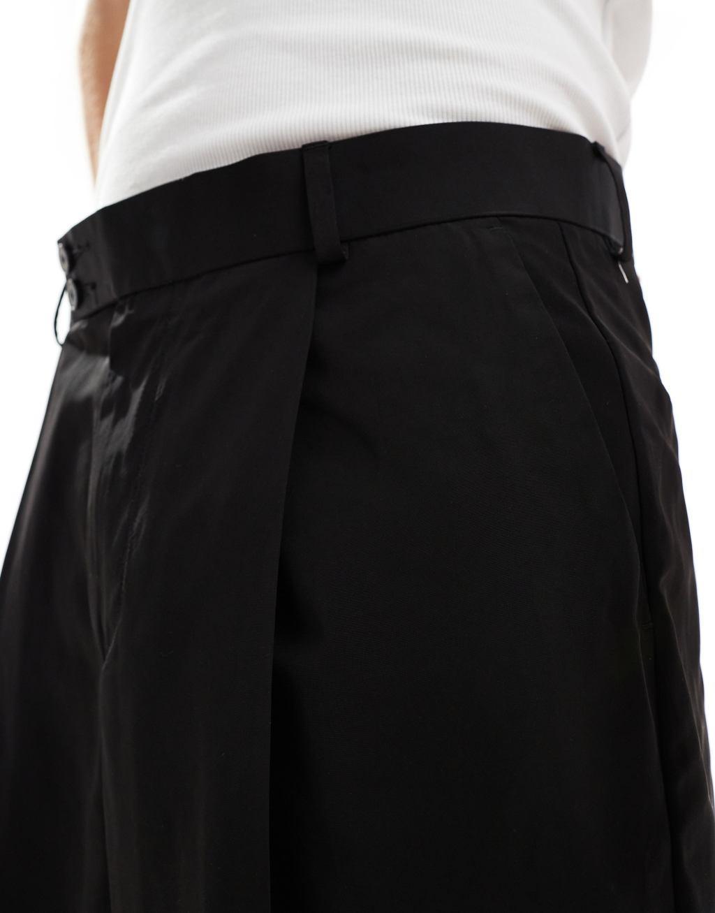 ASOS DESIGN smart relaxed barrel leg pants in black with half elastic waist Product Image