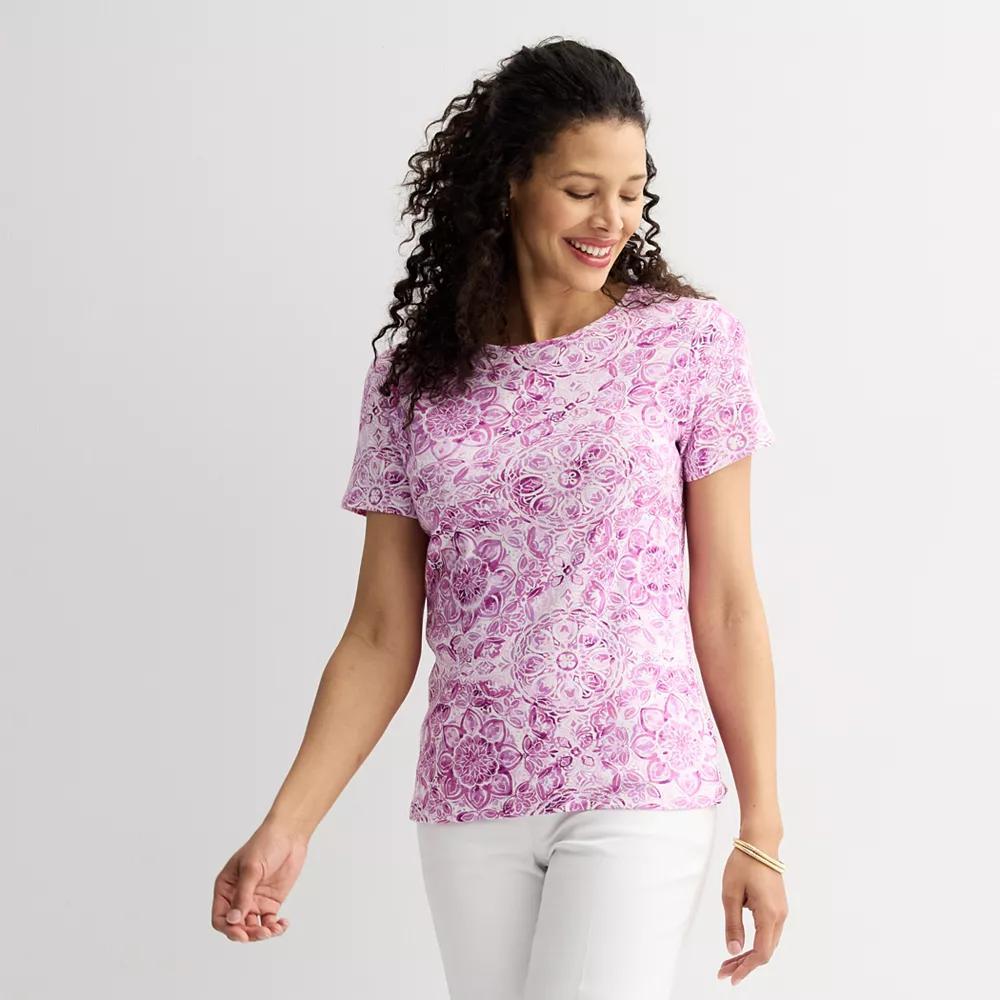 Petite Croft & Barrow® Essential Crewneck Tee, Women's, Size: XS Petite, Purple Watercolor Tile Product Image
