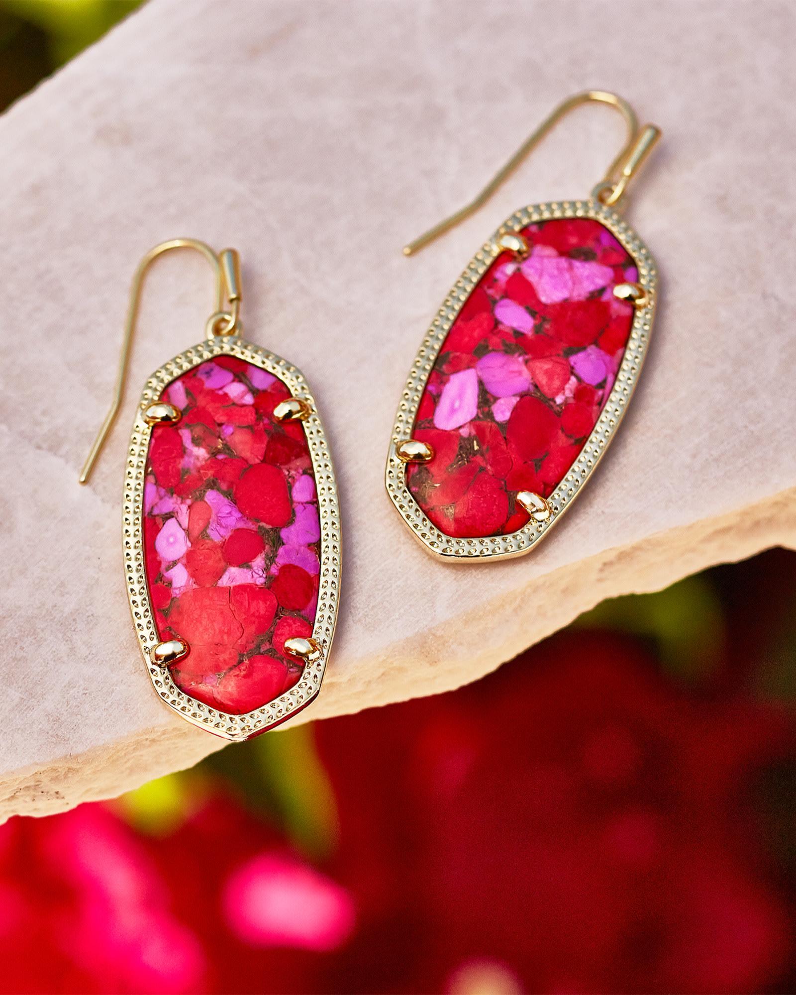 Elle Gold Drop Earrings in Bronze Veined Red and Fuchsia Magnesite Product Image