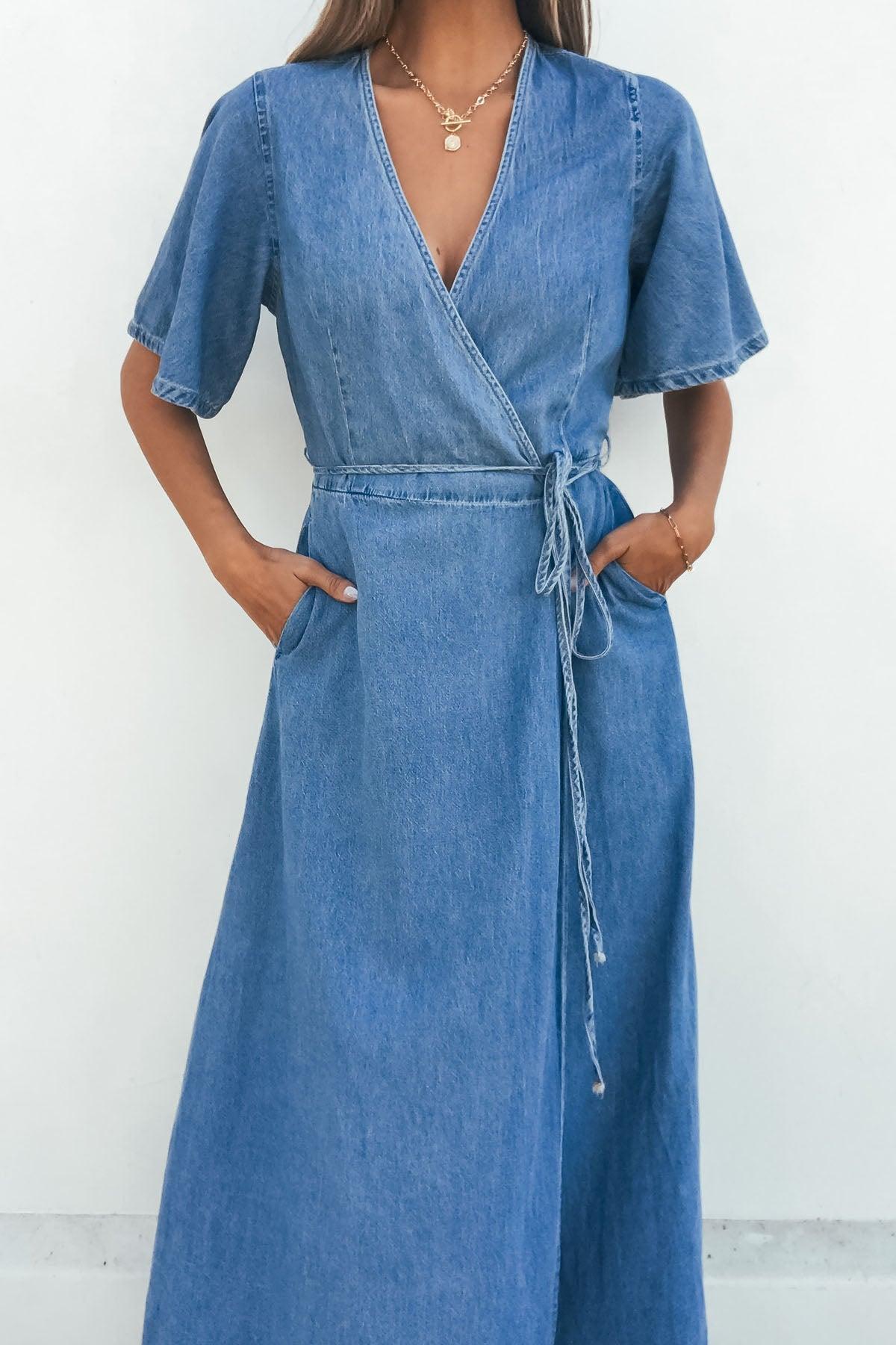 Denim Wrapped Front Maxi Dress - FINAL SALE Product Image