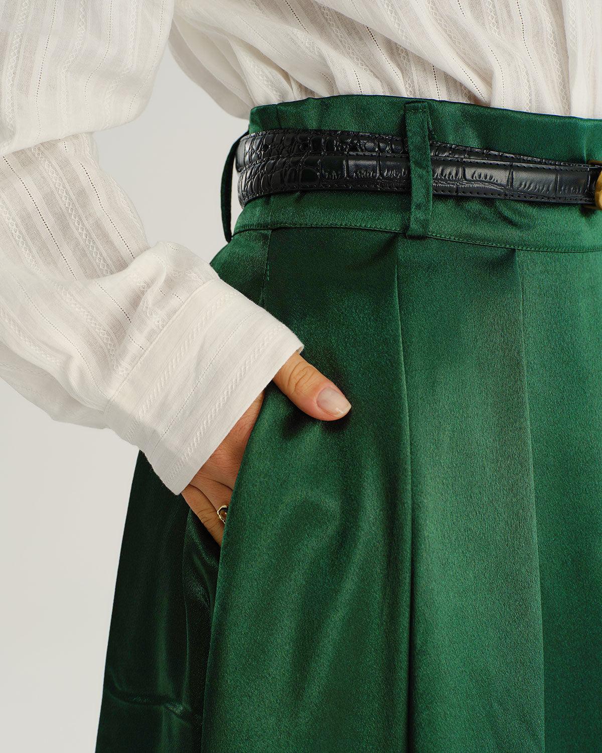 Green Pocket Flared Midi Skirt Product Image