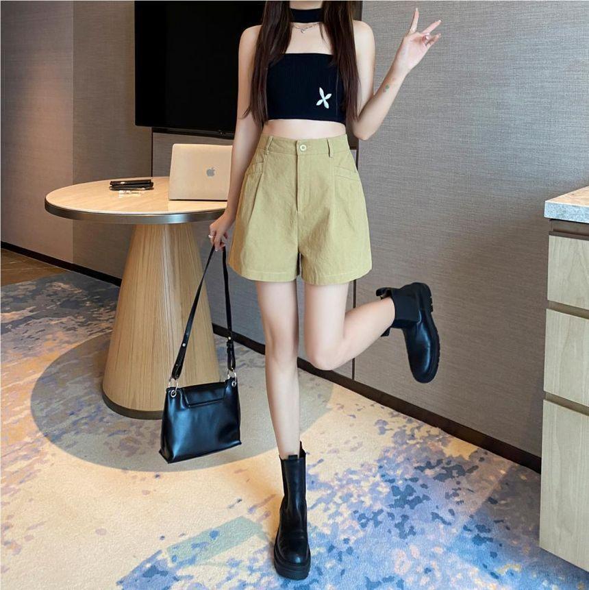 High Waist Plain Shorts Product Image