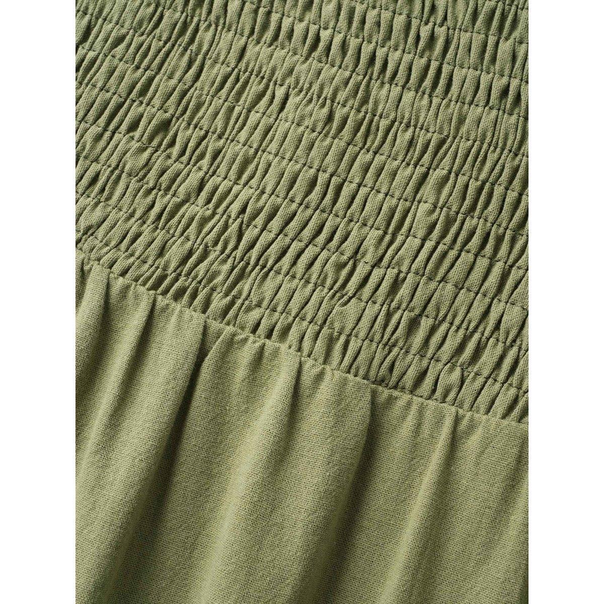 Plus Size Cotton Square Neck Shirred Ruffle Sleeve Split Hem Dress ArmyGreen Women Casual Gathered Square Neck Short sleeve Curvy BloomChic 30/6X Product Image