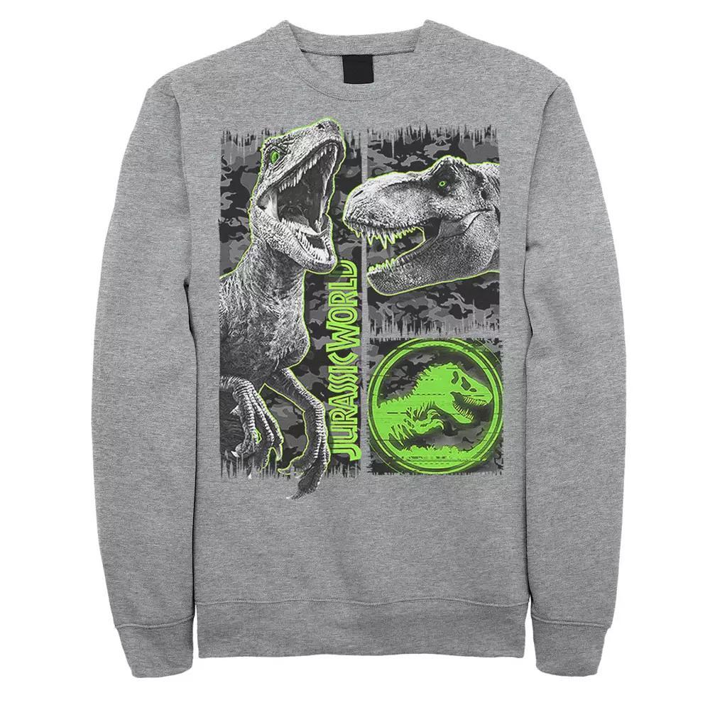 Mens Jurassic World Two Raptor T-Rex Camo Scratch Sweatshirt Athletic Grey Product Image