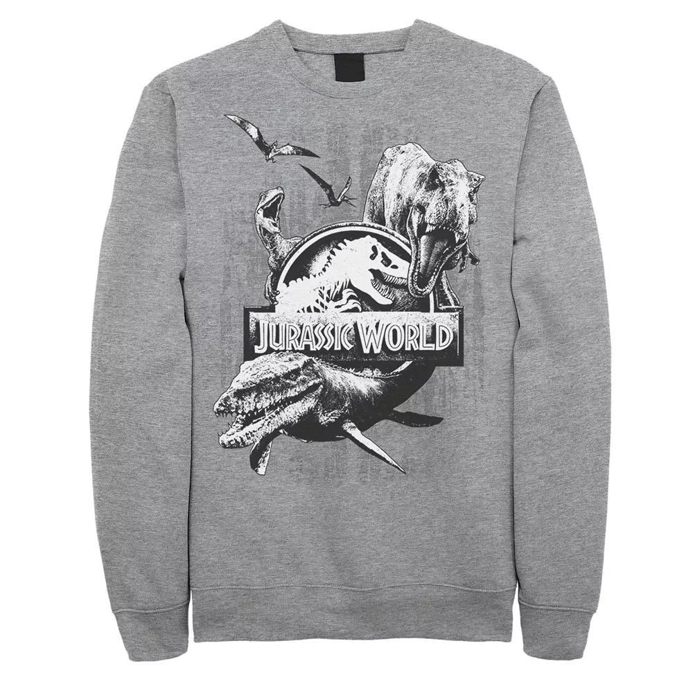 Men's Jurassic World Two Dino Collage Grunge Logo Fleece, Size: XXL, Athletic Grey Product Image