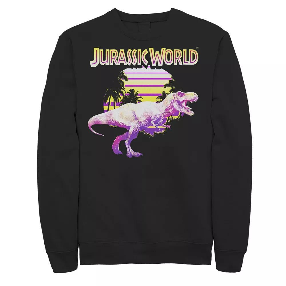 Men's Jurassic World Neon Purple & Yellow T-Rex Sweashirt, Size: XL, Black Product Image