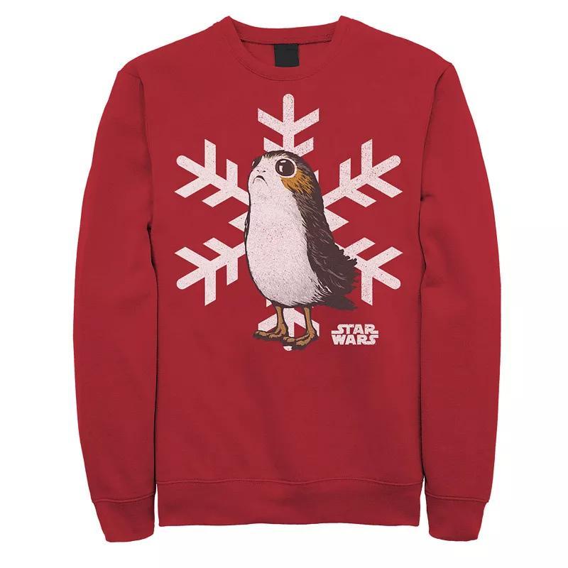 Men's Star Wars Porg Snowflake Christmas Holiday Graphic Fleece Pullover, Size: Small, Red Product Image